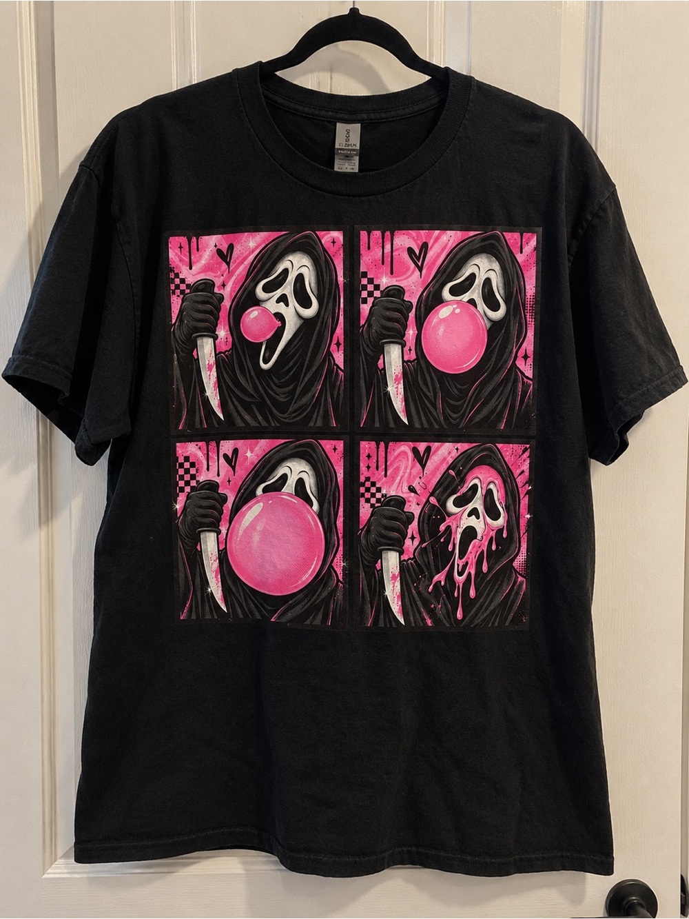 Gildan Black Tee with Pink Bubblegum Scream Panels